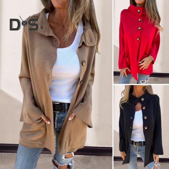 Winter Damen Strickjacke Reverskragen Einreihige Strickjacke Lange Ärmel Oberbekleidung mit Taschen Warme Wärmespeicherung OL Pendlermantel