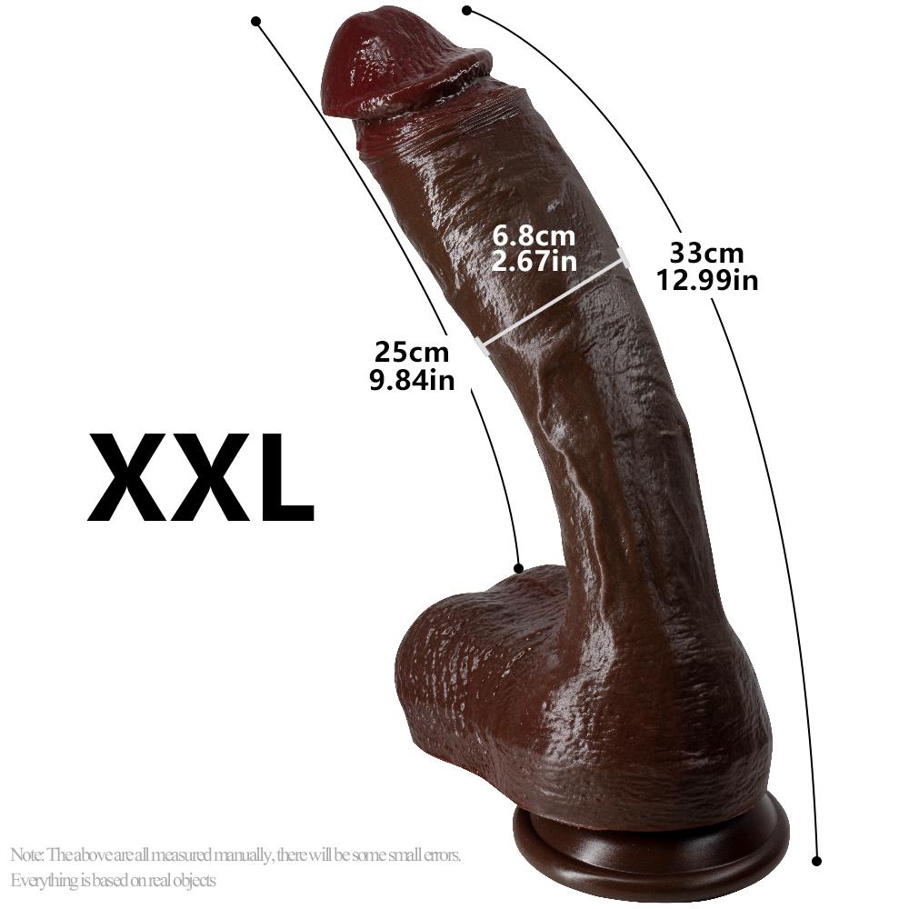 Extra Large Realistic Dildo – 5 Sizes Up To 33cm, Soft Liquid Silicone Penis Toy with Strong Suction Cup, Female & Couple Sex Toy