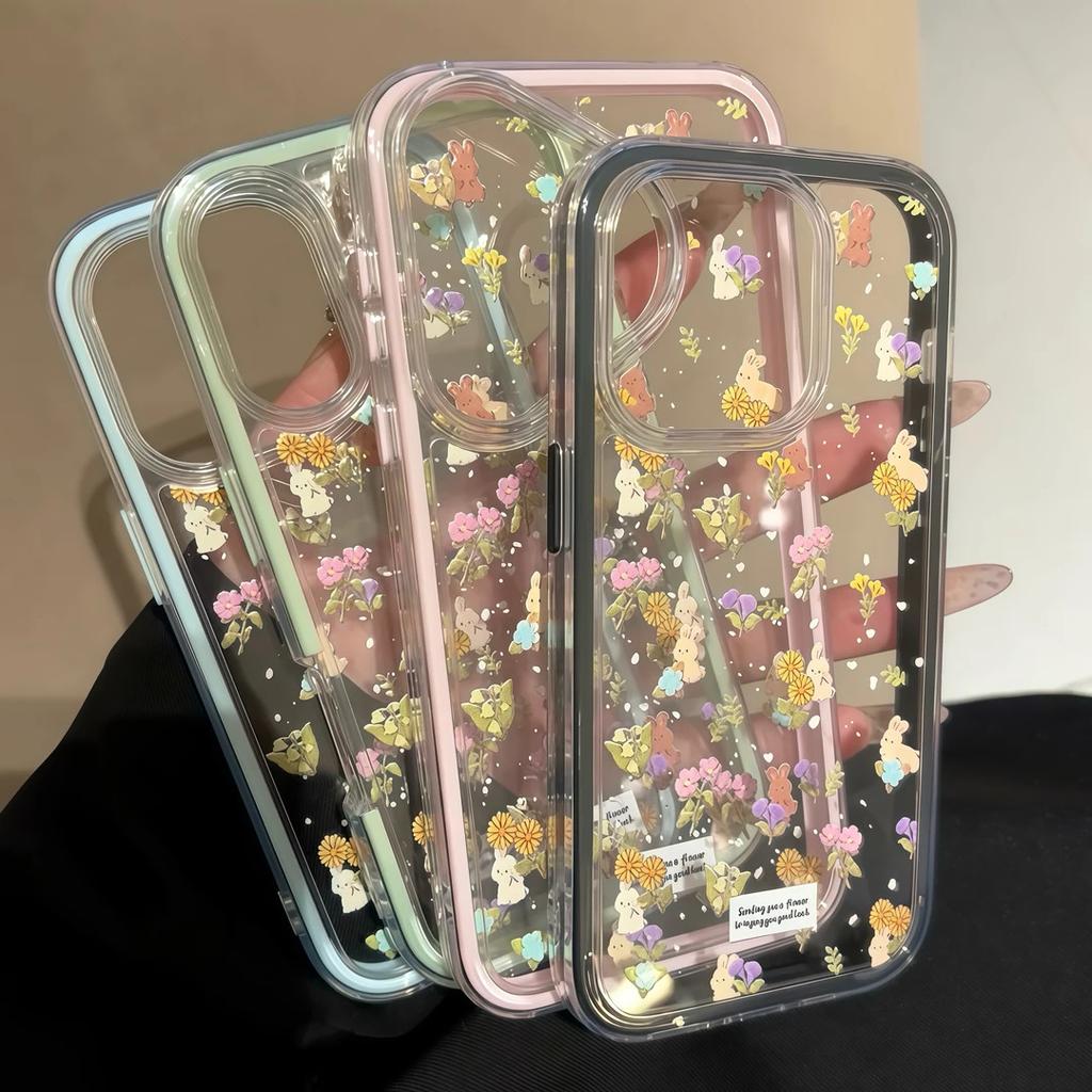 Ins Girl Floral Rabbit for iPhone17 Mobile Phone Case Apple 15/16 Cute 13 Fresh 12 Color Edge 14