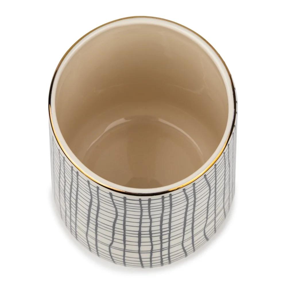 Durable Ceramic Utensil Holder Kitchen Organizer Cross Hatch Design Stylish Water Resistant Storage Cooking Utensils