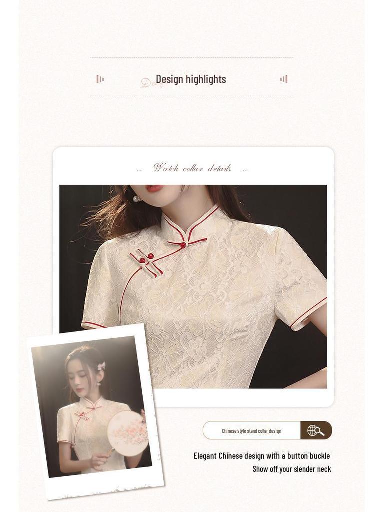 Elegantes chinesisches Cheongsam-Kleid im Retro-Stil mit Spitze für junge Mädchen