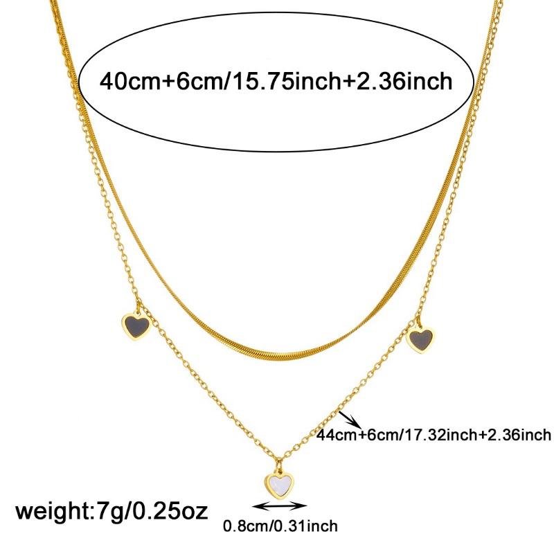 Gold Plated Double Layer Necklace with Black and White Heart Charms Fashion Jewelry for Women