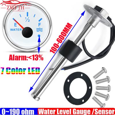 52mm Water Level Gauge for Auto Car Boat with Flash Alarm 7 Color Backlight 100-550mm Water Level Sensor 0-190 Ohm 12V24V