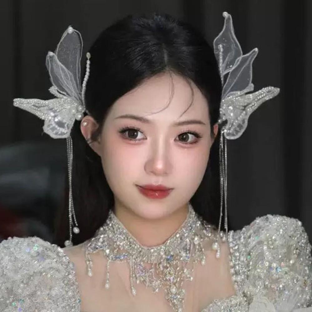 Beaded Pearl Barrettes Tassel Duckbill Clips Sweet Butterfly Hair Clips Wedding