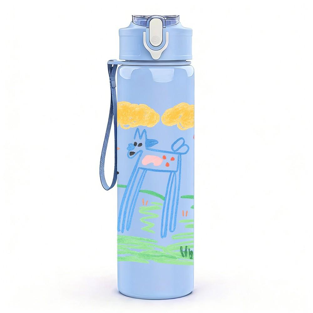 1PC Simple Children Drawing Layout 750ml Color Plastic Sports Water Bottle Leakproof Flip Straw Lid For Sports Office Home Use