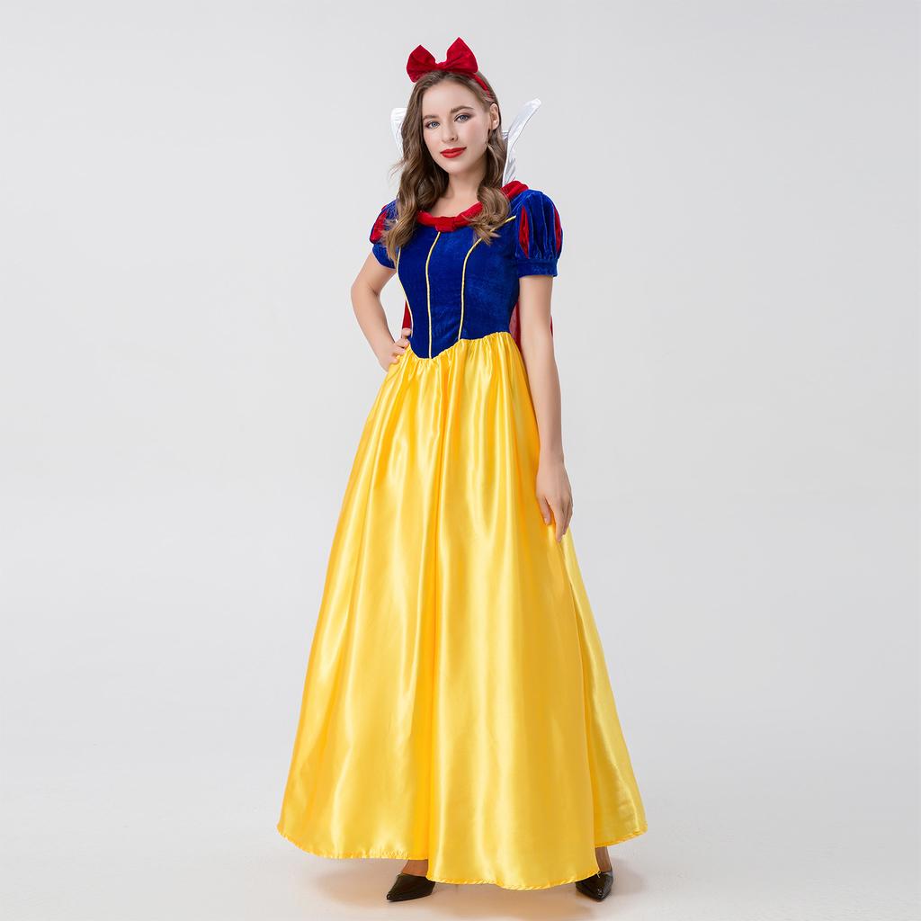 Yixiaoyi Snow White Cosplay Dress Adult Princess Costume with Cape and Headwear