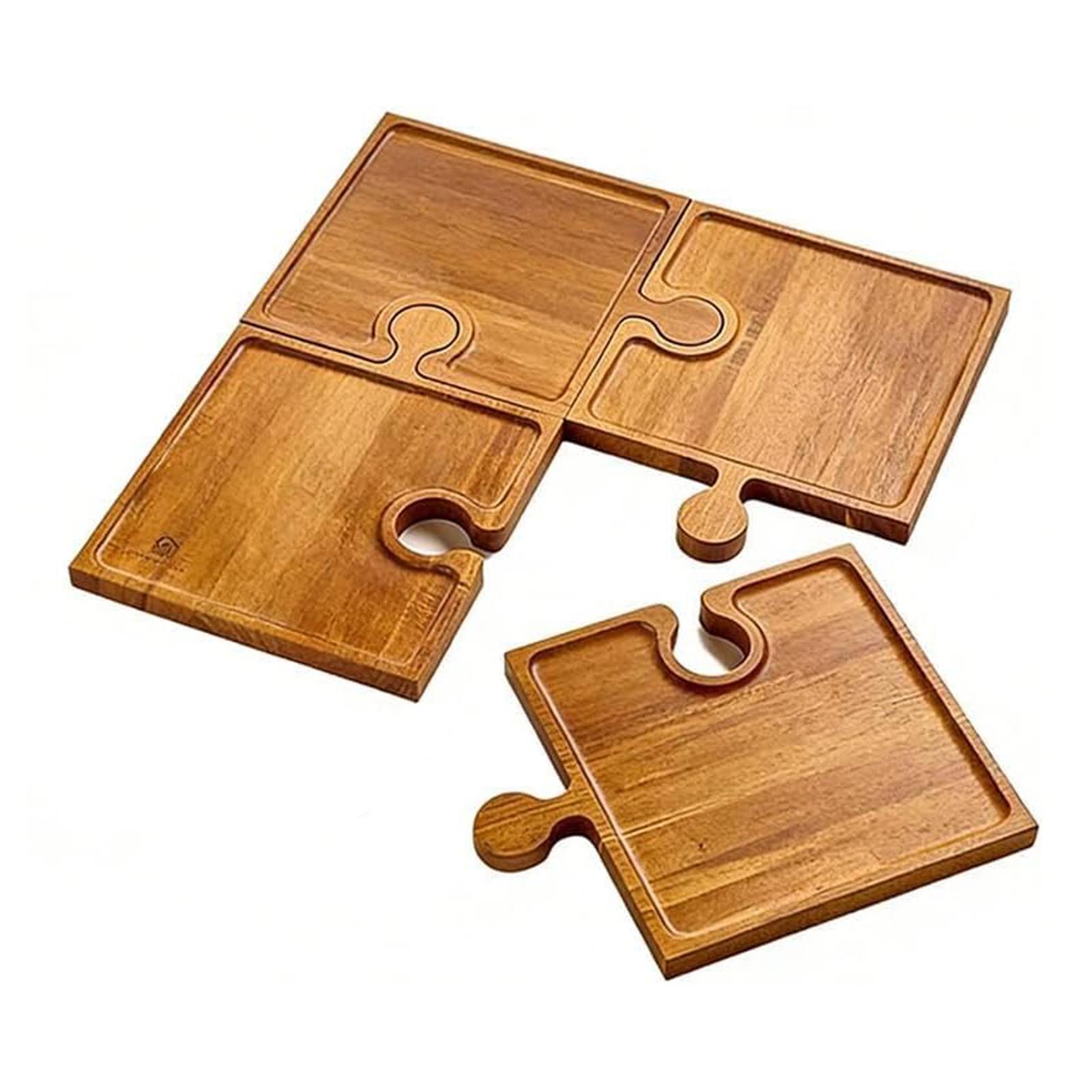 4Pcs Wooden Charcuterie Tray Serving Platter Interlocking Cheese Board Platter with Handles for Home Party Hosting Entertaining коричневый