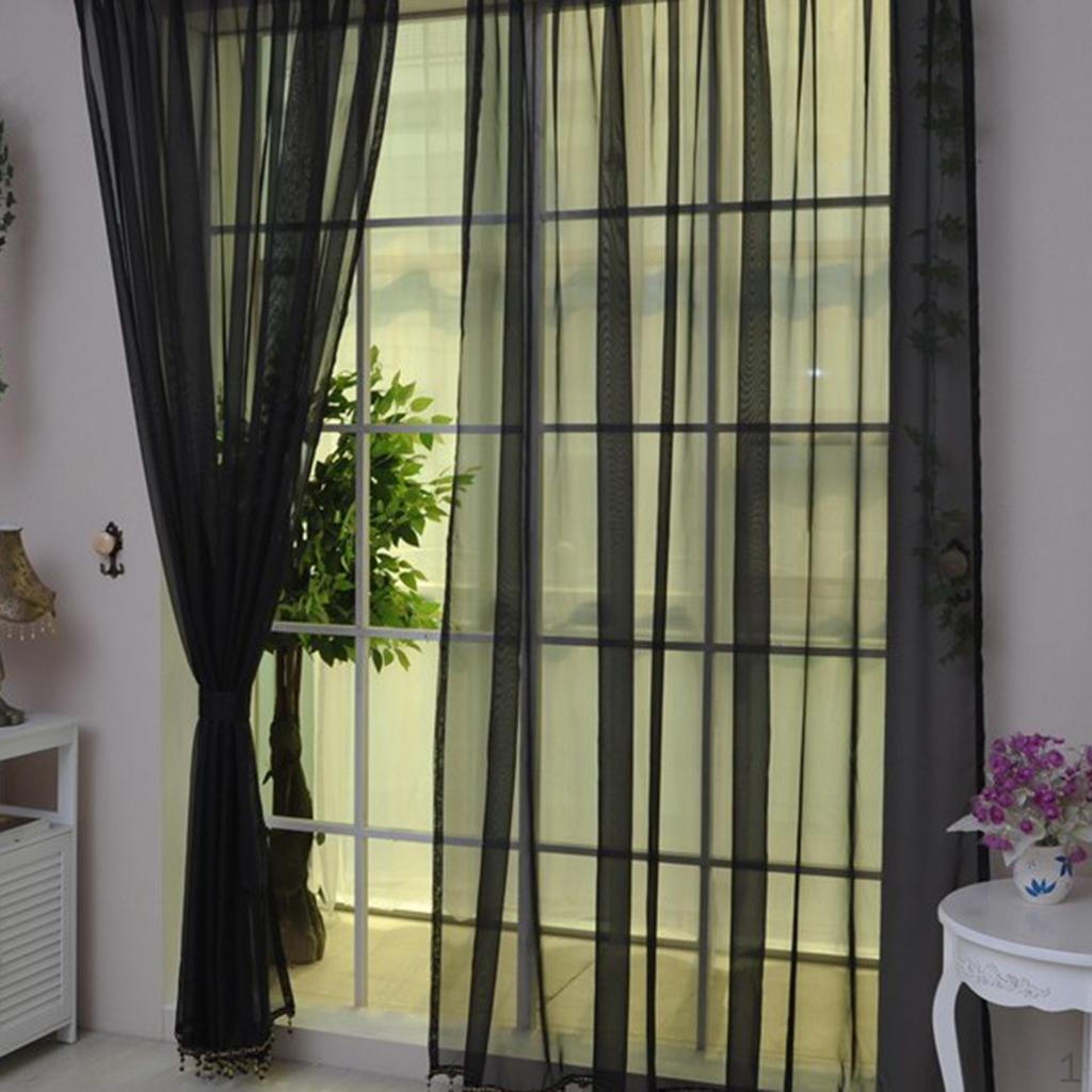 Voile Window Curtain Drape Set Solid Color Polyester
