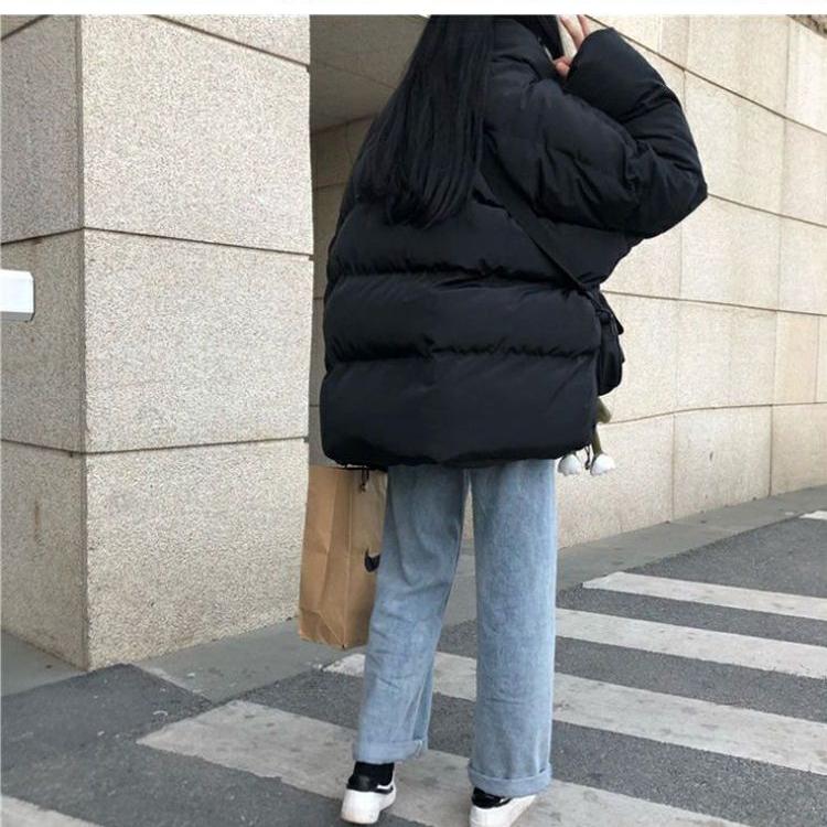 

Зимняя куртка женская Свободное пальто с капюшоном Хлопковая одежда Студенческая одежда в хлебном стиле M чёрный