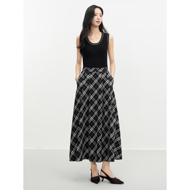 JUZUI Retro Black & White Plaid A-line Skirt