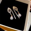 Inlaid Crystal Imitation Pearl Waterdrop Tassel Long Personality Geometry Dangle Earrings for Women Korean Fashion Jewelry