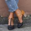 Wish Large Size Square Heel Color Matching Women's Shoes Hollow Fashion Trend Round Head Non-slip Sandals Women's Shoes