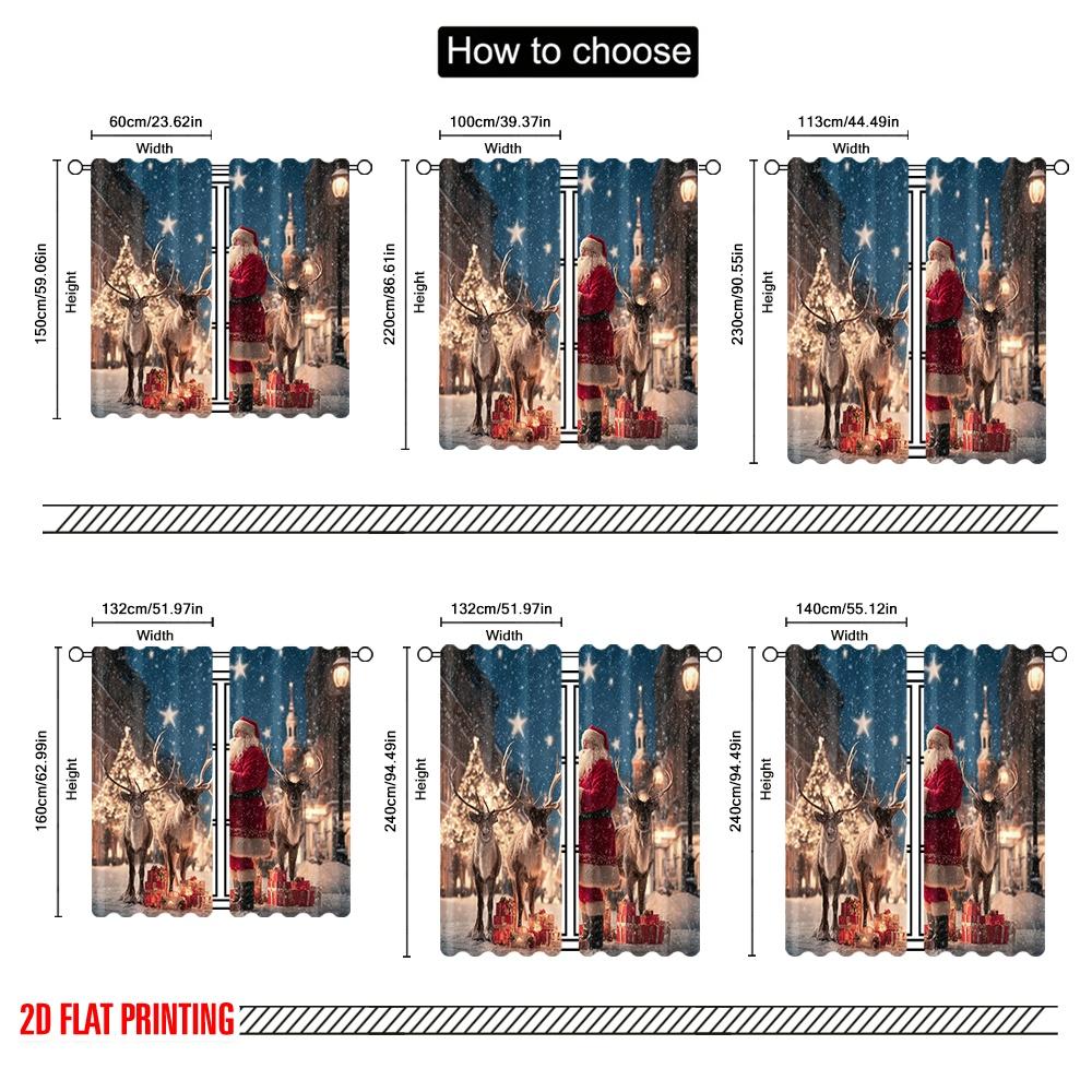 2pcs,2D Plane Printing Print Curtains Santa Claus and Reindeer Scene Durable 100% Polyester Fabric (without Rod) All Seasons for