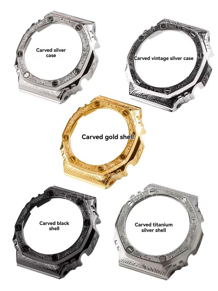 GA2100 Para Casio Carvalho de Fazenda Escultura Caixa de Metal Pulseira de Resina GA2100/2110 Escultura Modificada GM2100 GBM2100 Caixa Acessórios de Relógio