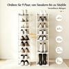 Shoe rack with 9 levels, storage for up to 9 pairs of shoes with top shelf and 2 hooks