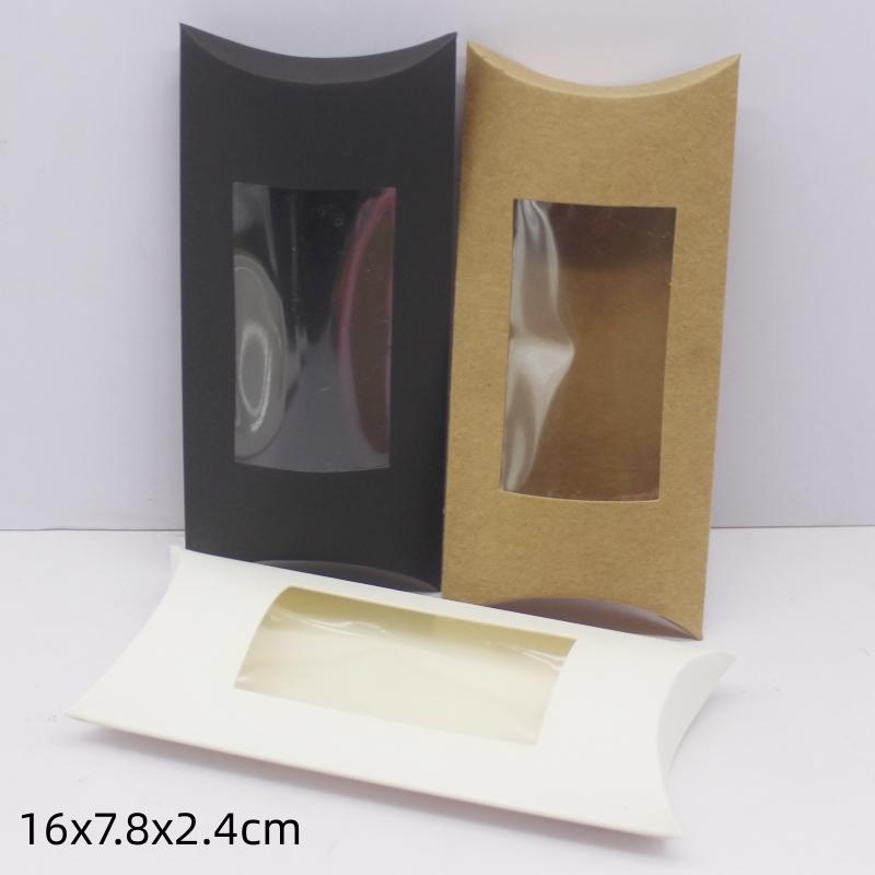 DIY Blank Paper Gift Box .Mutli Size Pillow Gift Box with Clear Pvc Window,kraft/white/black Paper Window Box for Gift 10pcs