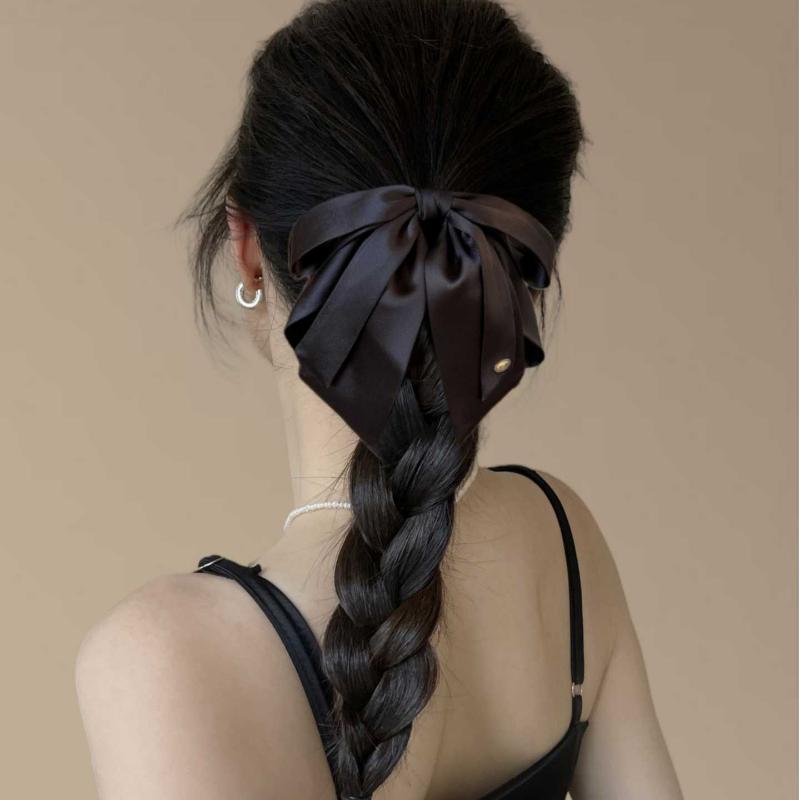 Simple Black Satin Bow Ponytail Clip For Women Girls Light Luxury Hair Clip Temperament Exquisite Hairpin Hair Accessories