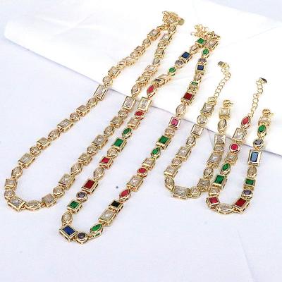 Personality Simple Creative Color Geometric Wechat Zircon Copper Electroplating Trend Necklace Bracelet Set Series Women