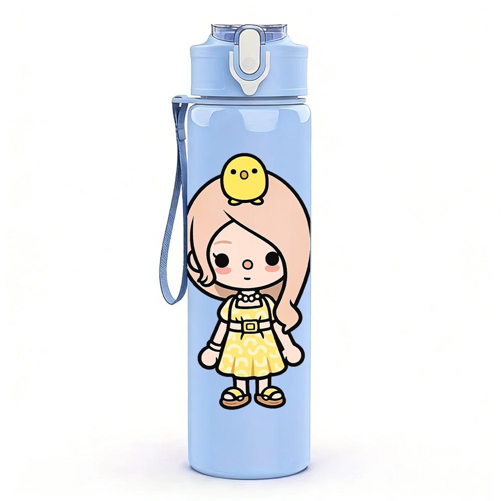 1PC Yellow Hat Sweet Girl Cartoon Print 750ml Color Plastic Sports Water Bottle Leakproof Flip Straw Lid Suitable for Sports Office Home Use