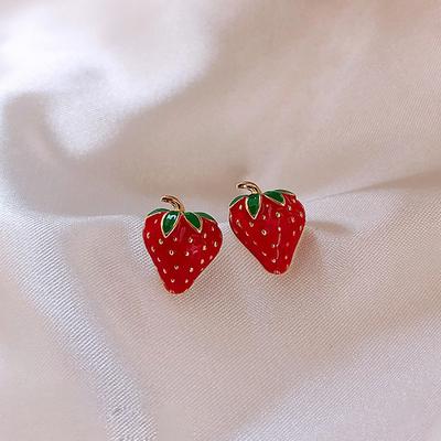 S925 Silver Needle Girl Sense drăguț mic plasă de căpșuni Cercei roșii sălbatici Accesorii cadou de aniversare pentru studenți Cercei