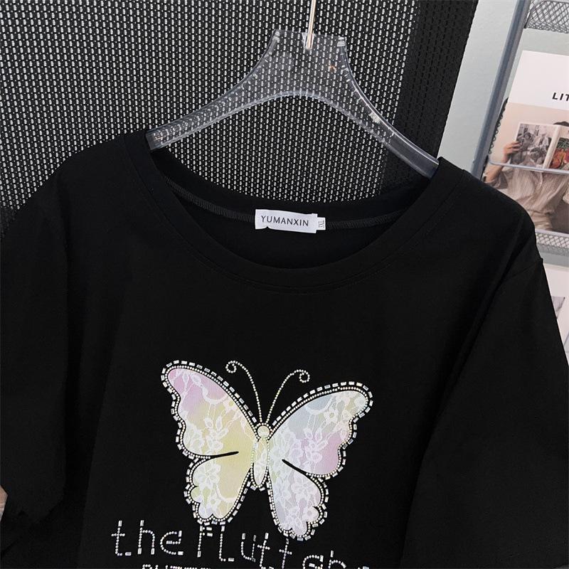 Women's Plus Size Mid-Length Loose Short-Sleeve Round Neck T-Shirt (200/300/350 Jin)