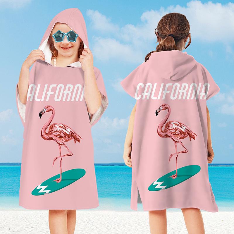 

2024 Детское банное полотенце из микрофибры с капюшоном - быстросохнущая, впитывающая накидка для плавания и пляжный халат Children s Microfiber Bathrobe