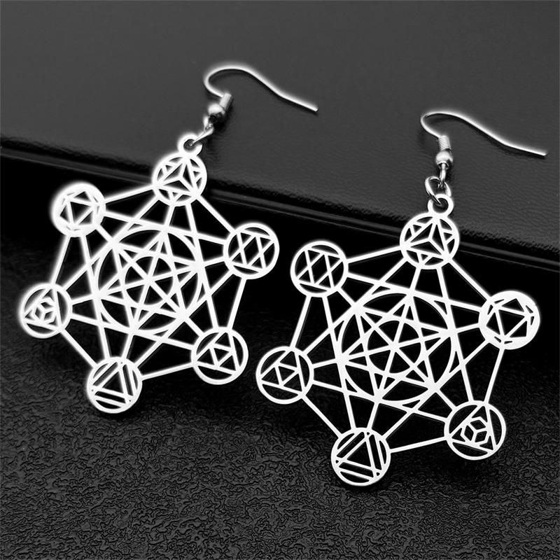 Sacred Geometry Archangel Metatron Cube Earrings for Women Stainless Steel Silver Color Star of David Earring Jewelry NONE