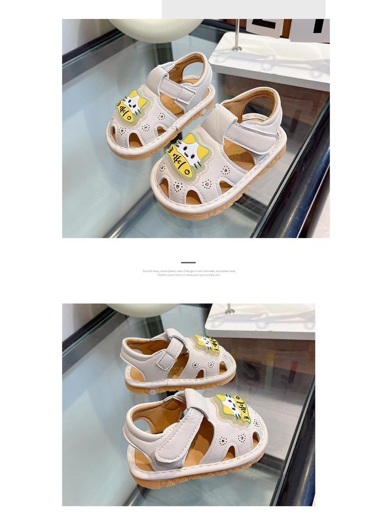 Infant Summer Sandals: Non-Slip Soft Sole, Closed Toe, Cartoon Design, Light-Up Squeaky Shoes