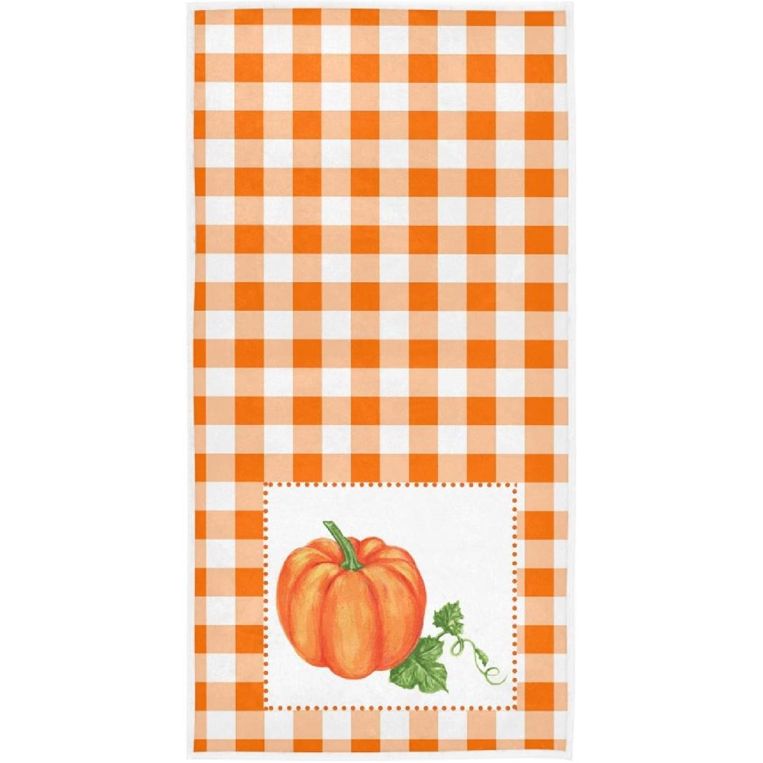 Pfrewn Thanksgiving Turkey Pumpkin Hand Towels 16x30 in Autumn Harvest Maple Leaf Bathroom Towel Ultra Soft Highly Absorbent Small Bath Towel Kitchen Pumpkin Plaid