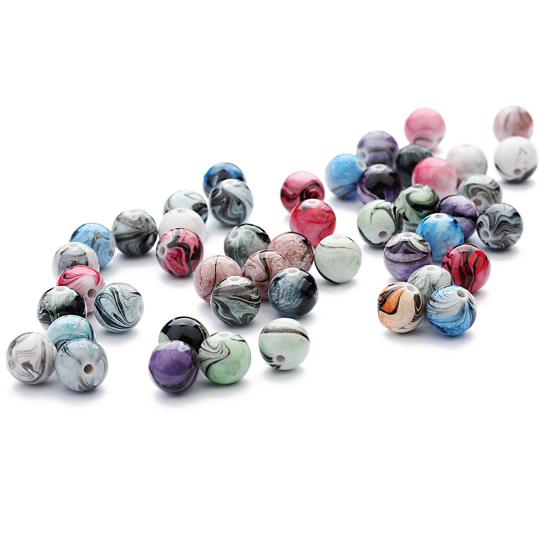 

30-100pcs Resin Beads 6 8 10 12 14mm Ink Painting Mixed Color Round Loose Spacer Beads for Jewelry Making DIY Necklace Bracelets