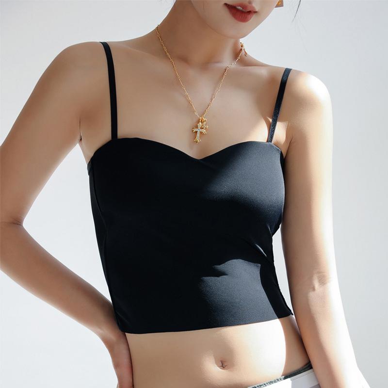 W Summer with Chest Pad Type Suspender Small Vest Women's Inner with Ice Silk Base Cover Breast Beauty Back Bra Integrated Top