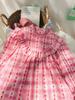 2026 Autumn Korean Style Ruffled Stand Collar Plaid Princess Dress for Girls