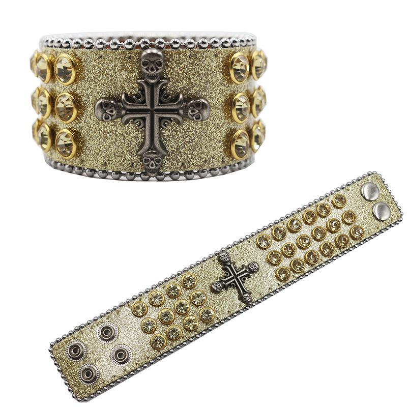 Gothic Stil Strass Armband Schmuck, Modisches Design Diamant PU Leder Handschmuck