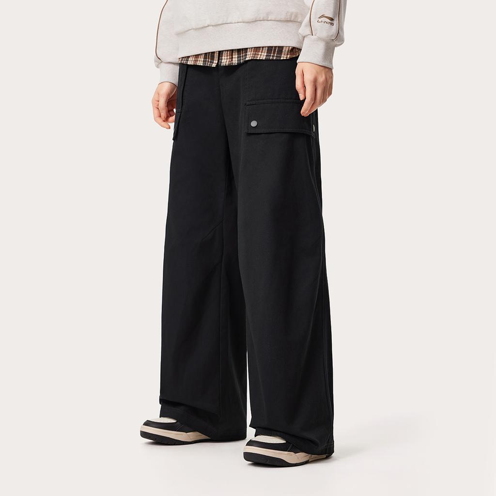 Li-Ning Sports Lifestyle Series Woven Letter Mid-Rise Straight-Leg Sports Pants Women pants Black AKXU634-1