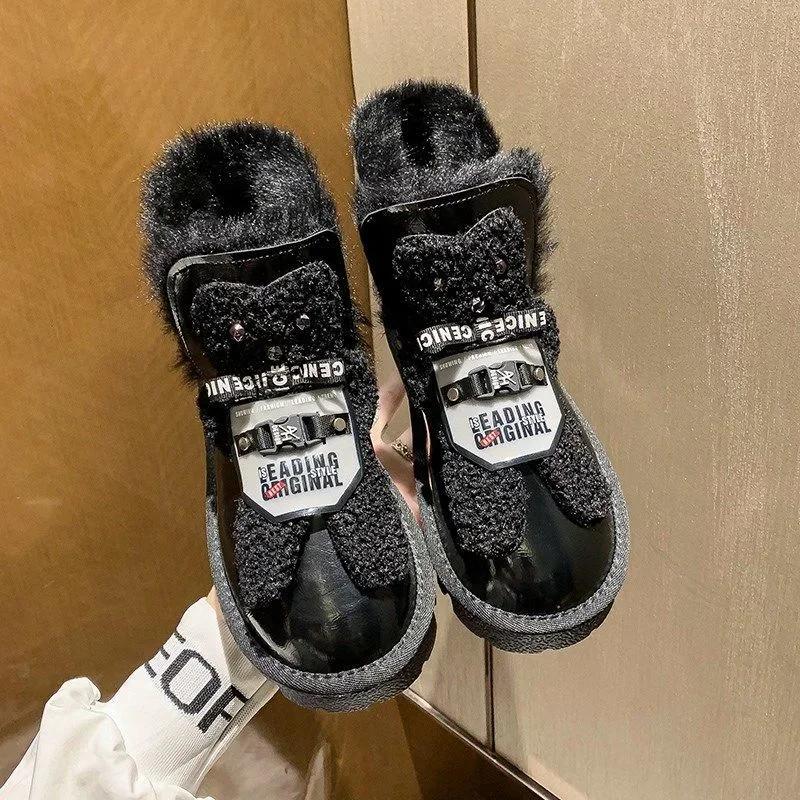 

Милые Каваи Ботильоны Туфли для Женщин Элегантные на Среднем Каблуке Женские Зимние Ботильоны Удобные Противоскользящие По Акции Пушистые 37 чёрный