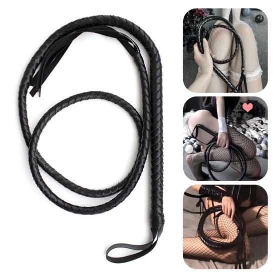 Faux Leather Black Whip Woven Cosplay Whip Realistic Lion Tamer Cowboy Whip