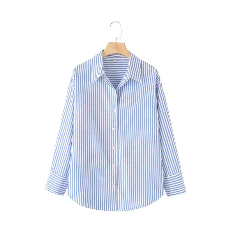 Fashion Style 2024 Summer New Product Women's Clothes Easiest for Match Loose Pure Cotton Stripes Poplin Shirt Tops 4387094