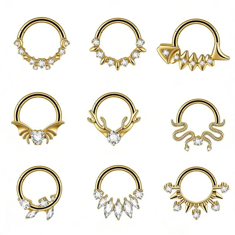 Pack of 2 Unique Geometric Shape Nose Rings Body Piercing Jewelry Seamless Design Metal Texture Polished Finish