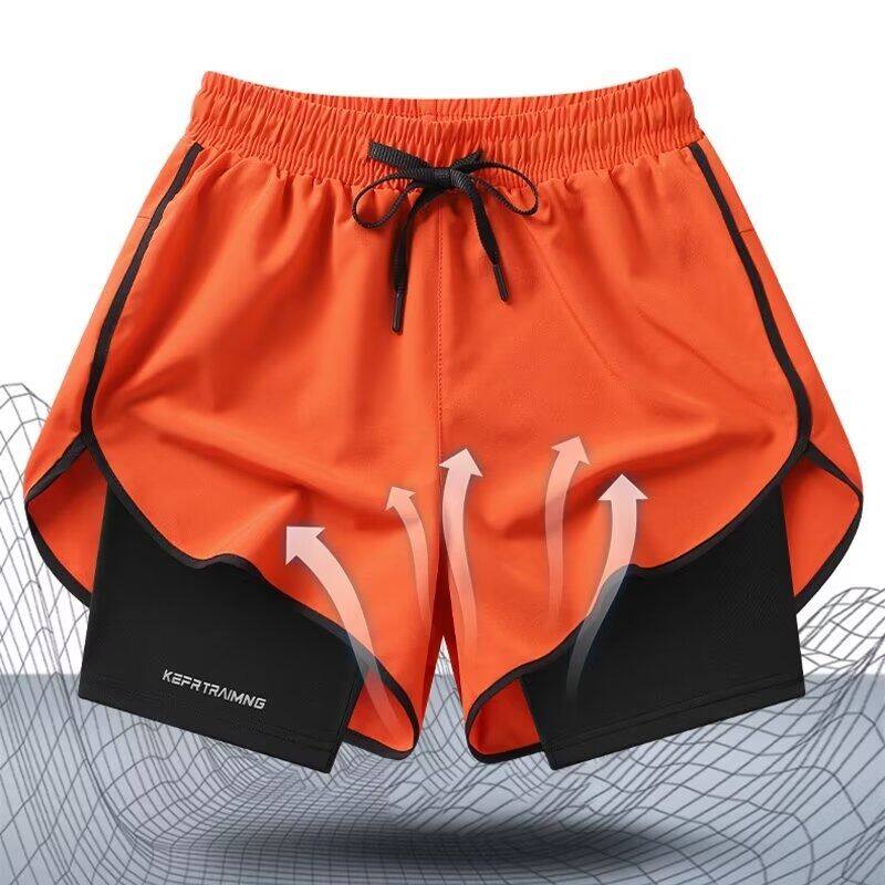 Herren & Damen Eis Seide Schnelltrocknende Shorts Sommer Herren Locker Atmungsaktiv Fake Zweiteiler Fitness Workout Shorts Herren Fitnessstudio Laufen Tägliche Kleidung