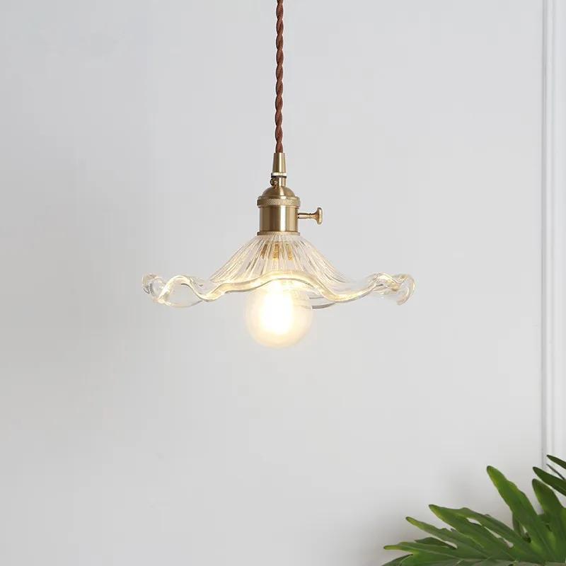 The Nordic brass chandelier glass chandelier Japanese restaurant corridor balcony bedroom lotus leaf absorb dome light