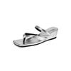 Women Flip Flop Slides Square Toe Wedges Mid Heels Sandals Concise Design Slippers Ladies Fashion Shoes Summer Silver 44