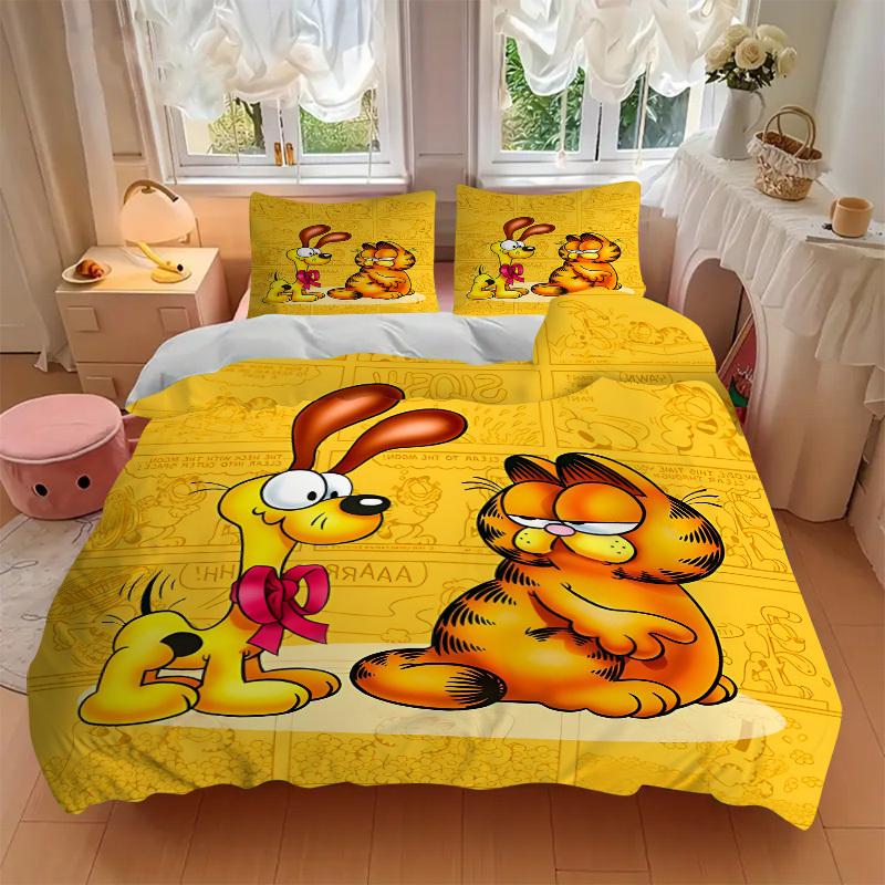 Set Biancheria da Letto 3 Pezzi Garfield Cartoni Animati Fumetti Include 1 Piumone + 2 Federe, Senza Imbottiture per Cuscini, Morbido Confortevole,a0910214