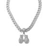 Guantoni da Boxe Hip Hop Full Diamond Ciondolo in Lega Collana Cuban Chain alla Moda Personalità Gioielli da Uomo