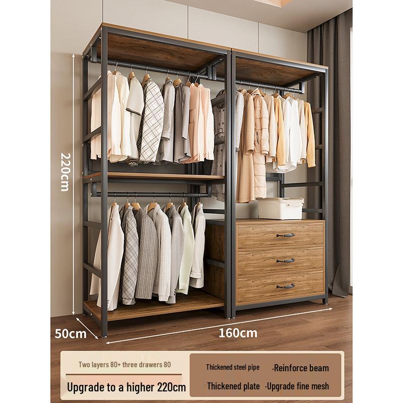 Metal Walk-In Wardrobe: Floor-Standing Clothes Rack, Open Garment and Hat Rack, Bedroom Shelf Assembly