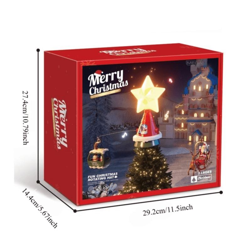 

Automatic Rotating Christmas Tree Topper and Music Spinning Star-Shaped Light Display Snowflake Bell Decorations Xmas Tree Decor