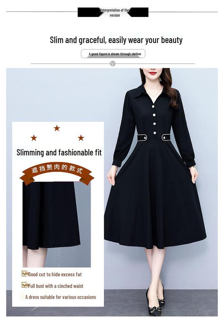 Elegant Color Block Patchwork Slim Fit Mid-Length Plus Size Long Sleeve Dress for Women - Spring/Autumn Collection