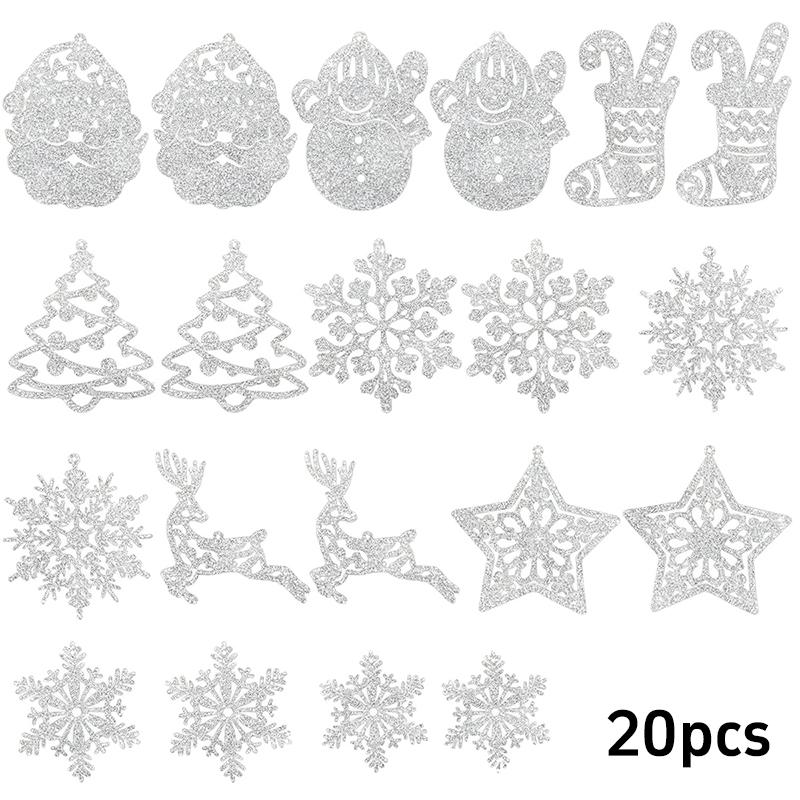 20Pcs Christmas Tree Decoration Hanging Ornaments Tree Snowman Reindeer Santa Snowflake Ornaments for New Year Winter Party