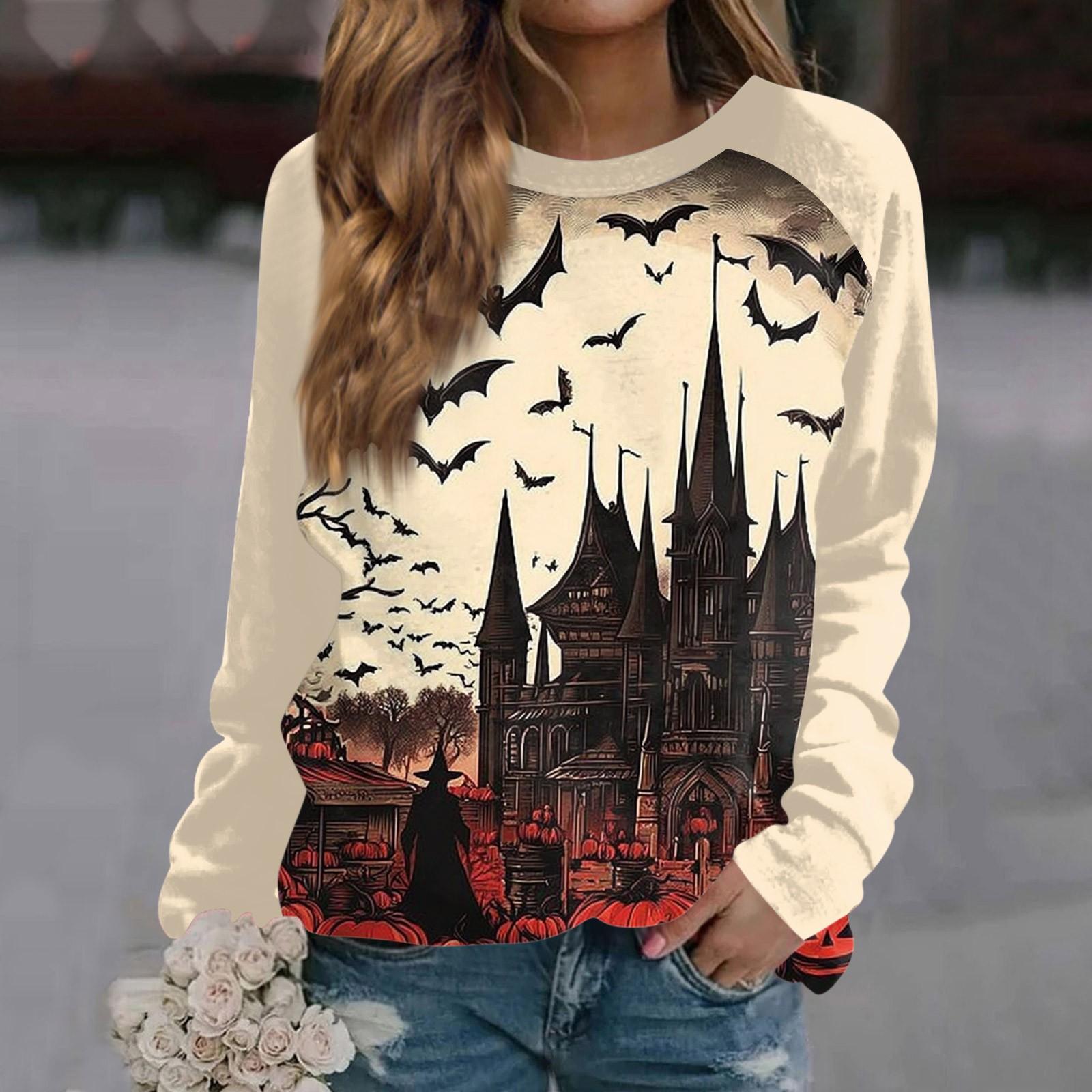 

Женская мода повседневная длинная рукава Хэллоуин принтованный круглый вырез свитер Топ XL