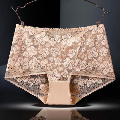 Chiloți cu talie înaltă din dantelă fără sudură pentru femei Lenjerie cu flori sexy, plasă de broderie, slip respirabil, lenjerie de corp.