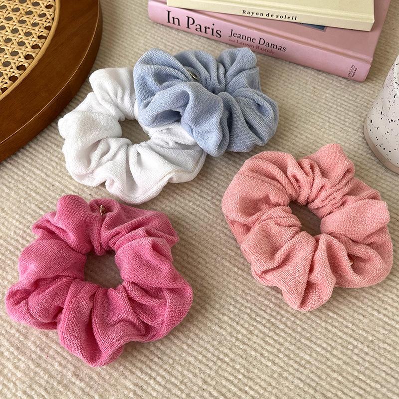 Solid Soft Plush Wide Hair Rope Womens Girls Ponytail Holder Hair Tie Fluffy Rubber Band Towel Fabric Hair Band Hair Accessories